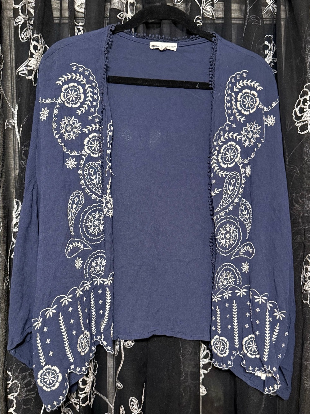 Embroidered Navy Blue Kimono Cardigan